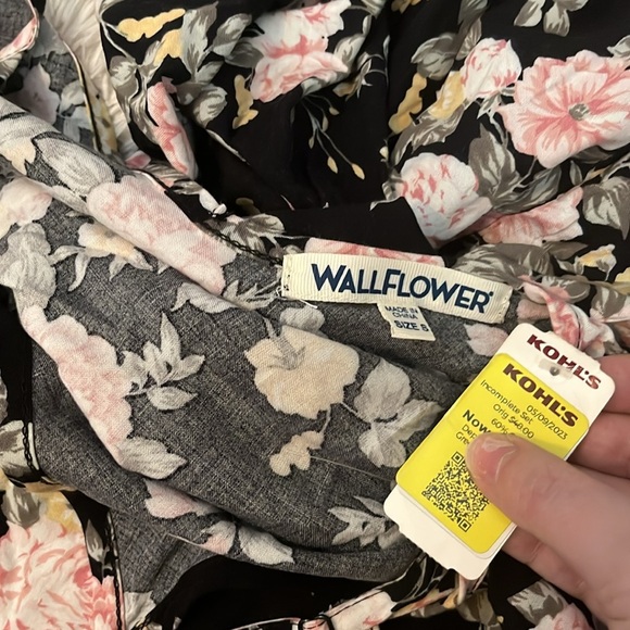 Wallflower Floral Slip Mini Dress | Adjustable Strap V-Neck Ruffle Hem Rayon NWT - Picture 3 of 14